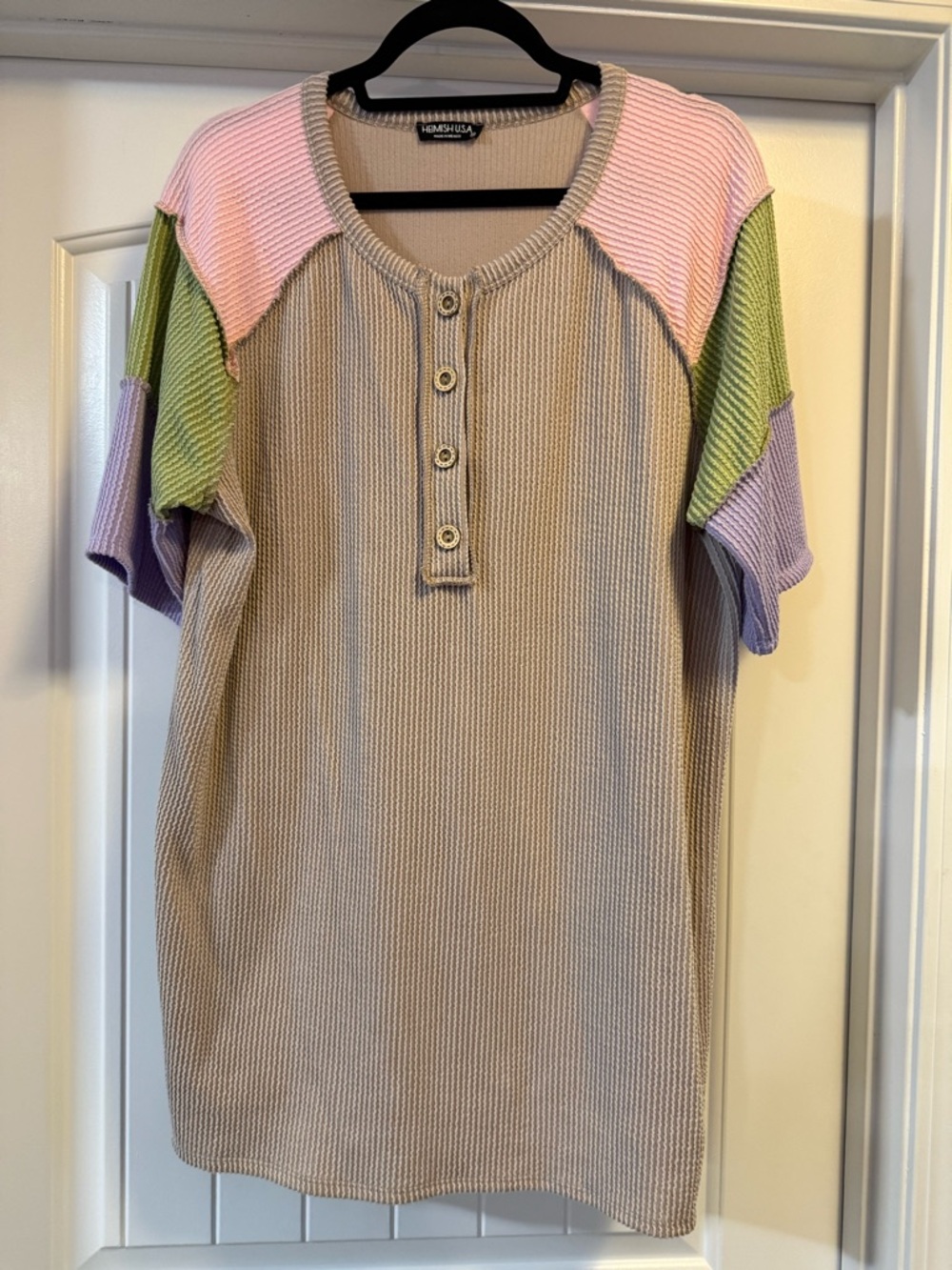 HEIMISH USA Ribbed Top with Colorblock Sleeves
